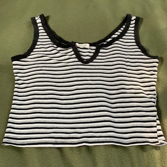 Heart & Hips Tops - Heart and Hips black, gray, white striped top.  Size L. Chest approx 16 inches.